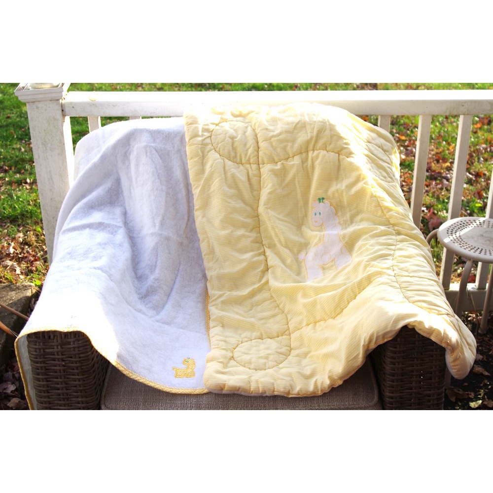 Vintage Baby Blanket &‎ Quilt Set Yellow Stripes Giraffe Applique Darling! USA